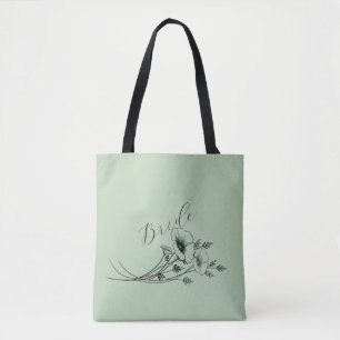 Tote Bag Mariée Sage Fleur Sauvage Doodle