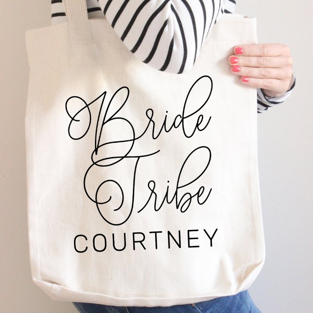 Tote Bag Mariée Tribe Noir Script Moderne Custom Bridesmaid (Créateur téléchargé)