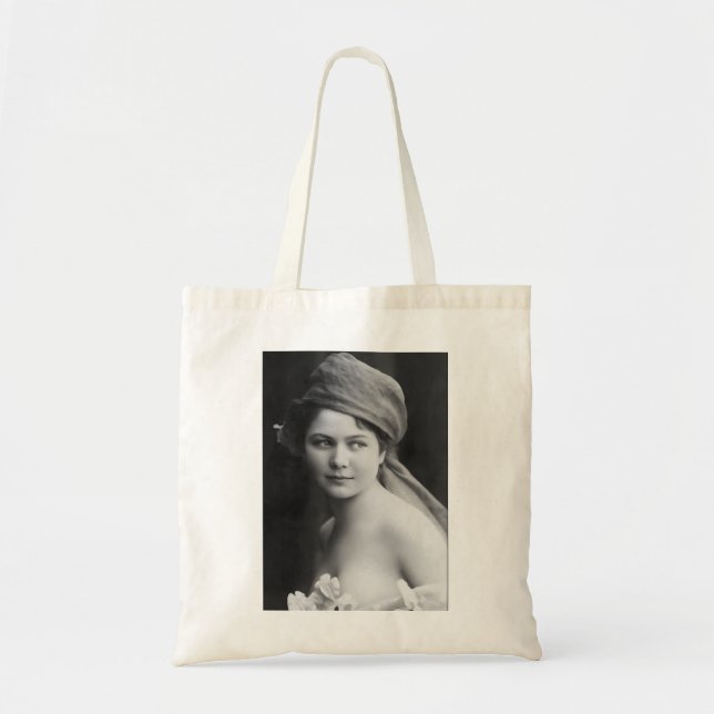 Tote Bag mariée victorienne noir et blanc, fleurs port doux (Devant)