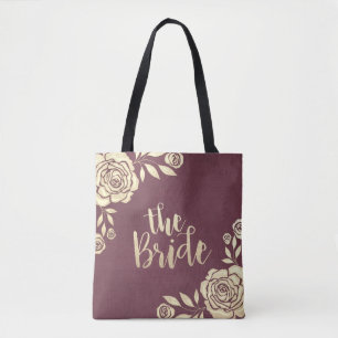 Tote Bag Mariées mariages Moderne Chic Or Roses Bourgogne R