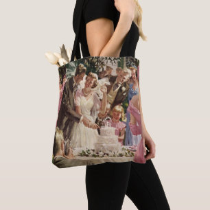 Tote Bag Mariés de mariage vintage coupent le gâteau
