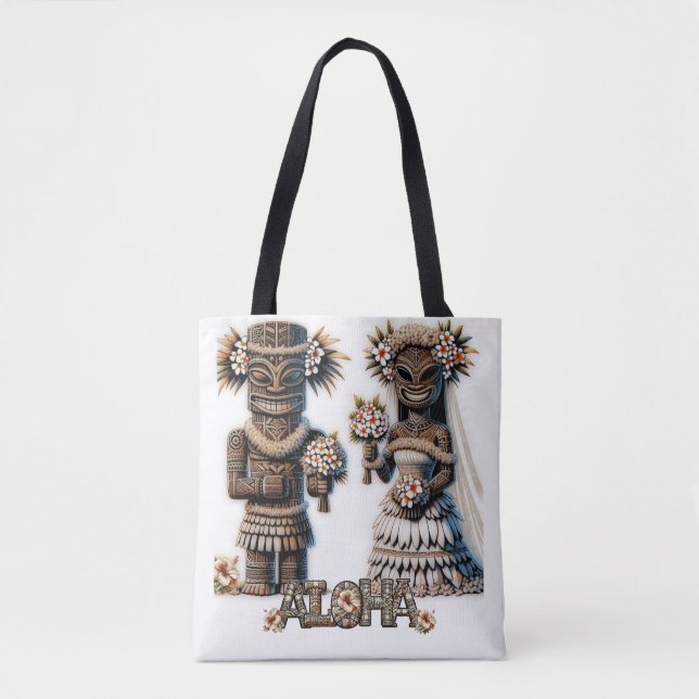 Tote Bag Mariés Hawaïens Polynésiens Tiki pour un mariage (Devant)