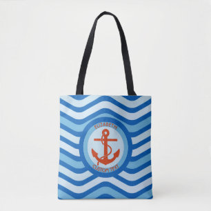 Tote Bag Marin orange bleu d'Ancre avec votre nom
