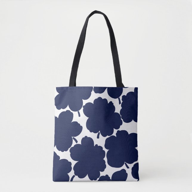 Tote Bag Marine à fleurs monochromes Blanc (Devant)