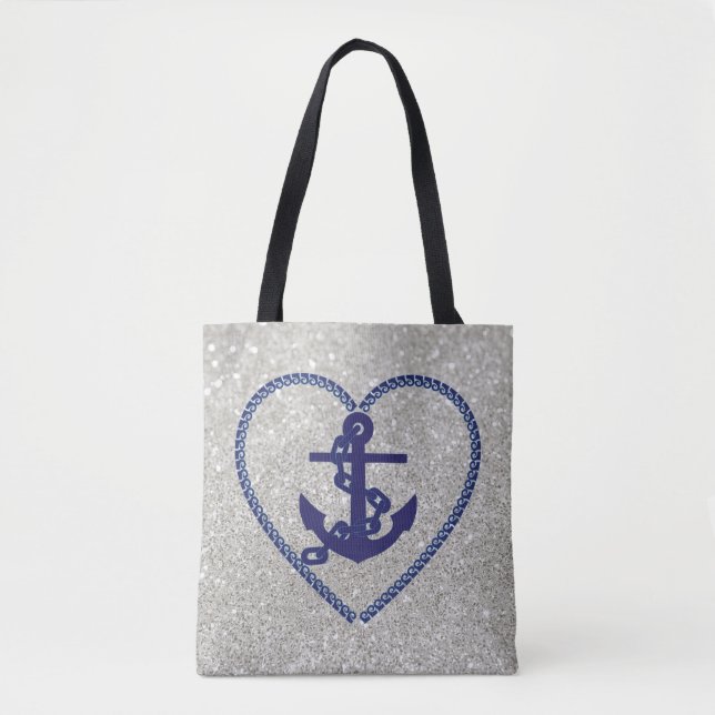 Tote Bag Marine Ancre cardiaque nautique Parties scintillan (Devant)