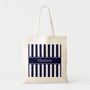 Tote Bag Marine Blancs Marine Bleu Ruban Nom Monogramme
