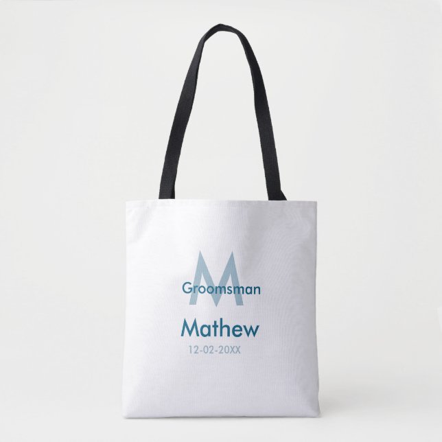 Tote Bag Marine bleu groomsman nom lettre date masculin par (Devant)