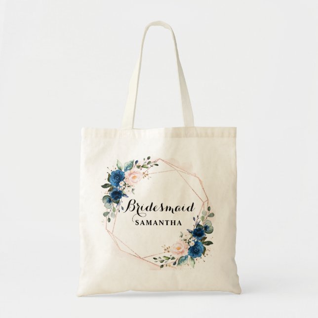Tote Bag Marine Bleu rose rose rose Botanique Géométrique C (Devant)