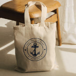 Tote Bag Marine Blue Ancre nautique Nom du bateau Croisière<br><div class="desc">Ajoutez le nom et l'emplacement de votre bateau ou capitaine en cliquant sur le bouton "Personnaliser" ci-dessus. Naviguez avec élégance avec notre Sac fourre-tout nautique sur mesure, le compagnon ultime de vos aventures maritimes. Ce Sac fourre-tout présente un design mignon inspiré des merveilles de l'océan, avec des motifs maritimes classiques...</div>