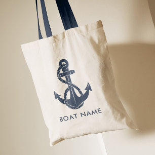 Tote Bag Marine Blue Ancre nautique Nom du bateau Personnal