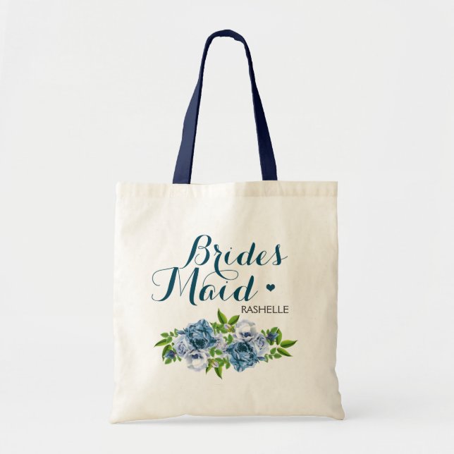 Tote Bag Marine Blue Floral Brides Maid (Devant)