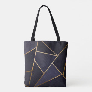 Tote Bag Marine Blue Gold Triangles Géométrique Élégant Cla