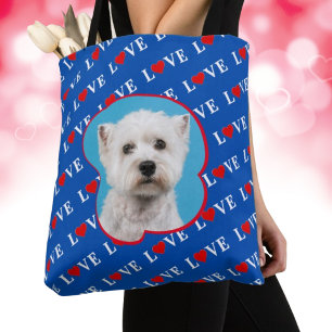 Tote Bag Marine Blue LOVE Heart Photo personnalisée