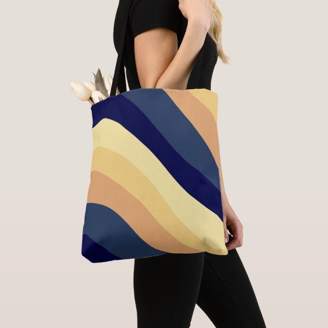 Tote Bag Marine Blue Yellow Orange Rétro Été Vague #1 (De près)