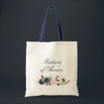 Tote Bag Marine et floral roux Matron d'honneur<br><div class="desc">Un joli sac fourre-tout de mariée florale avec des roses bleu marine et rose et vous pouvez personnaliser le texte et les couleurs.</div>