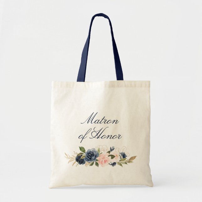 Tote Bag Marine et floral roux Matron d'honneur (Devant)