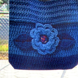 Tote Bag Marine Royal Blue Flower Artisan Crochet Imprimer