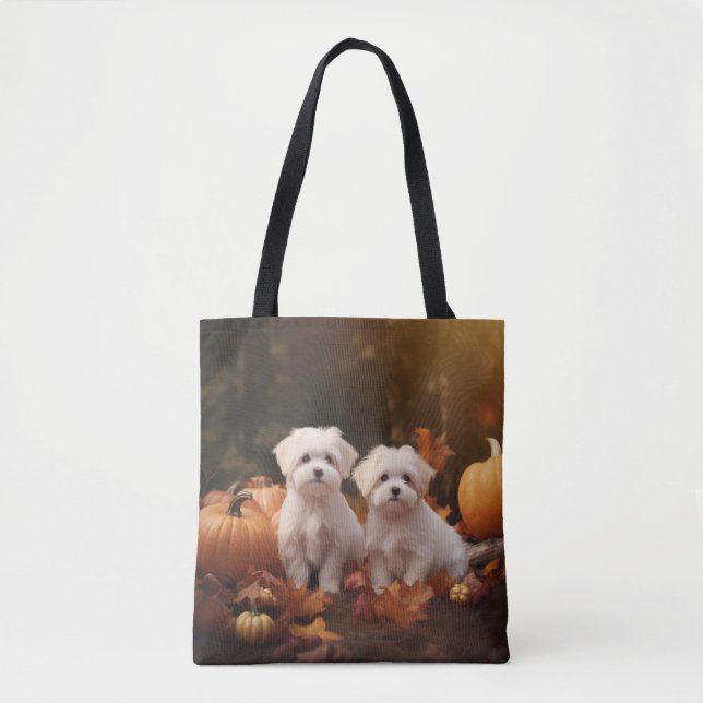 Tote Bag Marionnette maltaise Automne Citrouille délice (Devant)