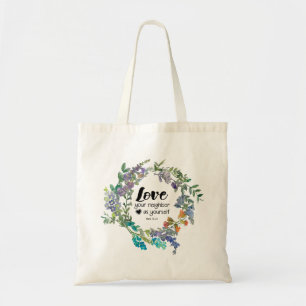 Tote Bag Mark 12:31 Aimez votre voisin comme vous Fleurs