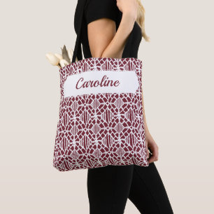 Tote Bag Maroon avec Motif de dentelle Crochet blanc