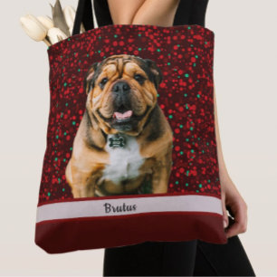 Tote Bag Maroon Bourgogne Brown Christmas Dog Photo