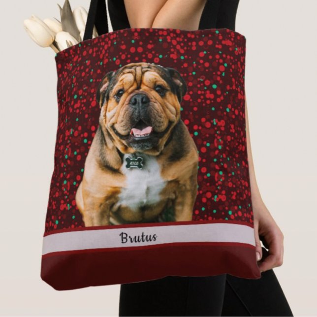 Tote Bag Maroon Bourgogne Brown Christmas Dog Photo (Créateur téléchargé)