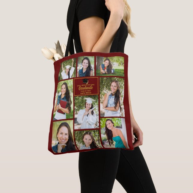 Tote Bag Maroon Gold Graduate Photo Collage Graduation Cade (De près)