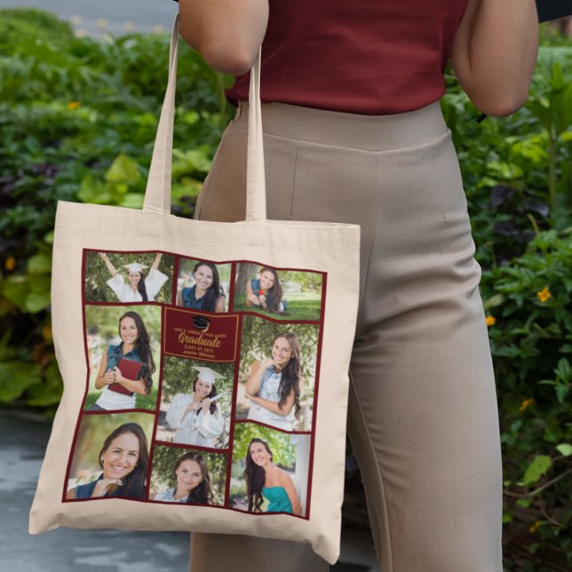 Tote Bag Maroon Gold Graduate Photo Collage Graduation Cade (Créateur téléchargé)