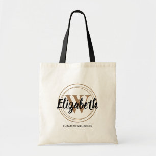 Tote Bag Marque initiale de script doré chic Nom