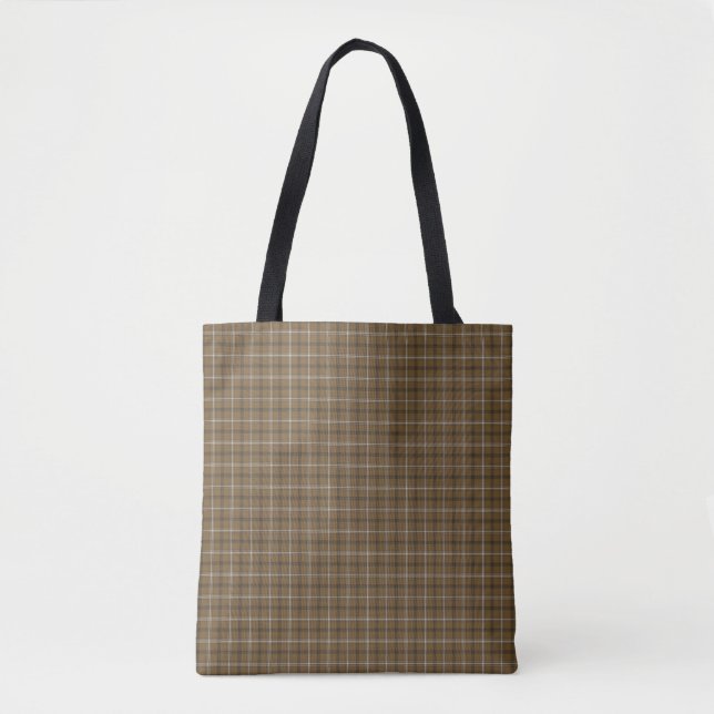 Tote Bag Marron Blanc Carreaux Motif Classique Rustique (Devant)