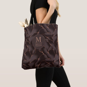 Tote Bag Marron Chocolat & Or Rose Motif Vague Abstrait