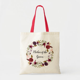 Tote Bag Marsala Bourgogne Floral Wreath Mère de Groom