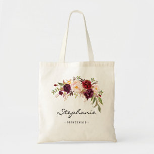 Tote Bag Marsala burgundy floral Bridesmaid Personnalisé