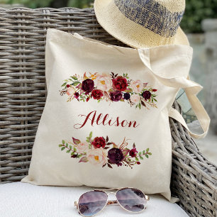 Tote Bag Marsala burgundy floral Bridesmaid Personnalisé