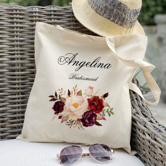 Tote Bag Marsala burgundy floral Demoiselle d'honneur Perso