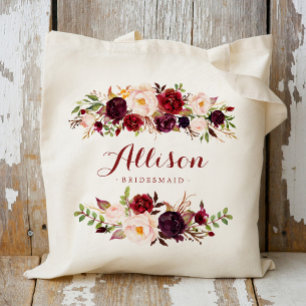 Tote Bag Marsala burgundy floral Demoiselle d'honneur Perso