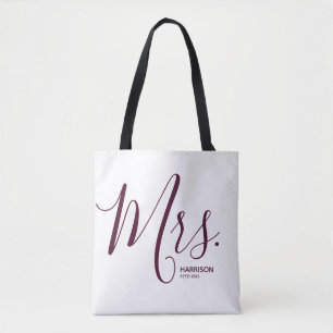 Tote Bag Marsala Burgundy Script Blanc Personnalisé Mme.