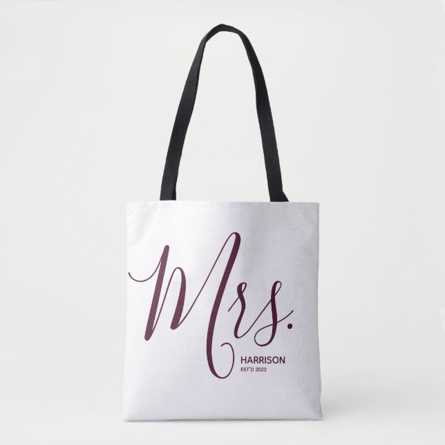 Tote Bag Marsala Burgundy Script Blanc Personnalisé Mme. (Devant)