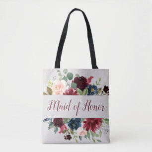 Tote Bag Marsala & Marine Floral Shabby Chic Maid of Honor