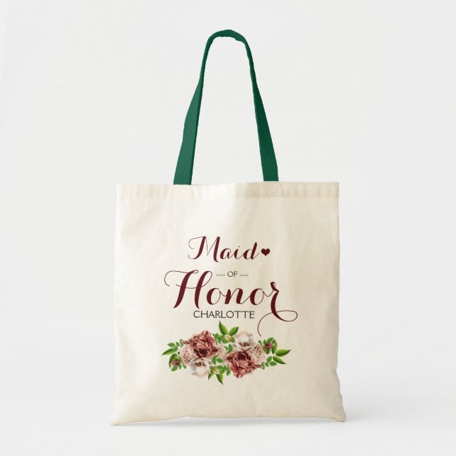 Tote Bag Marsala Rouge Floral Maid of Honor (Devant)