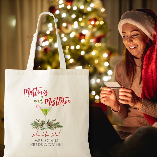 Tote Bag Martini de Noël drôle et vacances sous le gui (Créateur téléchargé)