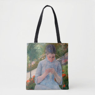 Tote Bag Mary Cassatt - Fille couture dans un jardin
