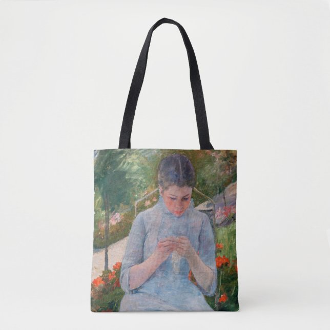 Tote Bag Mary Cassatt - Fille couture dans un jardin (Devant)