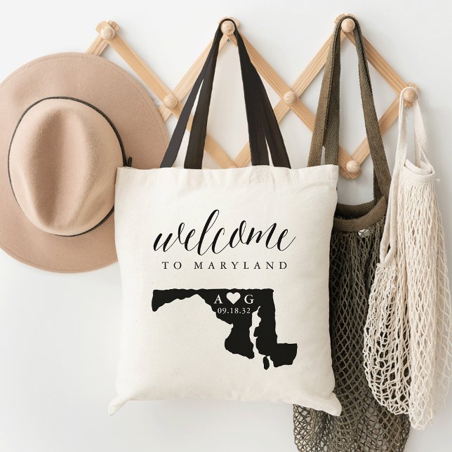 Tote Bag Maryland State Silhouette Mariage Bienvenue Fourre (Créateur téléchargé)