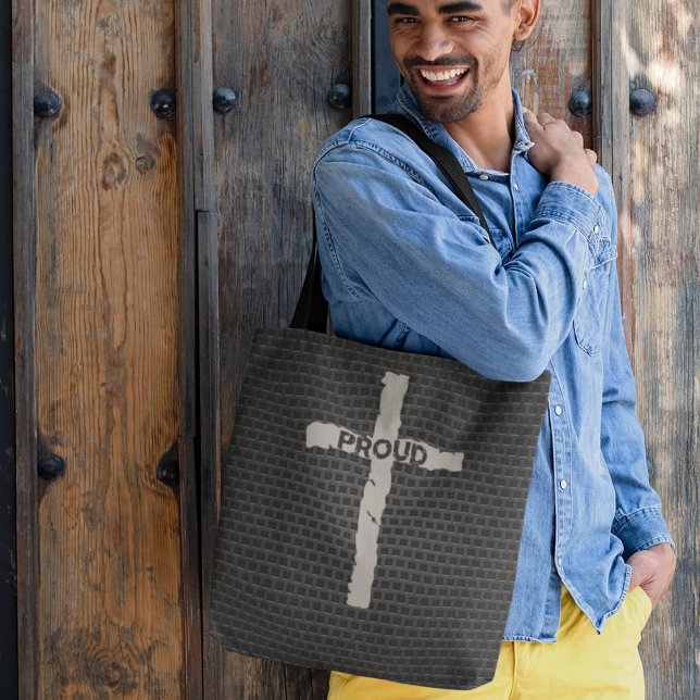 Tote Bag Masculine foncé Fière Croix chrétienne pierre méta (Créateur téléchargé)