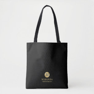 Tote Bag Masculine Noir et Or Femme d'honneur personnalisée