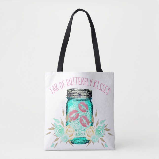 Tote Bag Mason fleur de jarre et baiser papillon mignon ros (Devant)