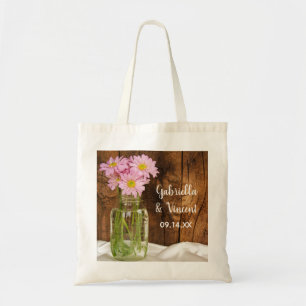 Tote Bag Mason Jar Daisies roses Country Barn Mariage