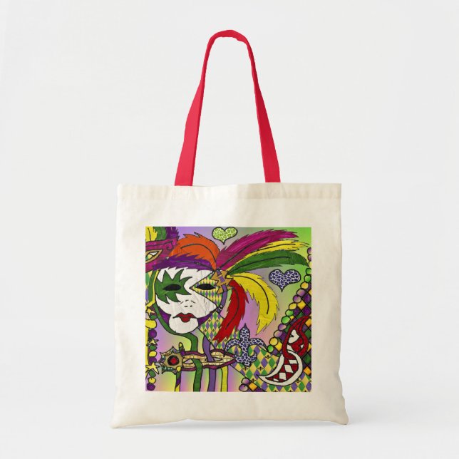 Tote Bag Masque à plumes de Mardi Gras psychédélique (Devant)