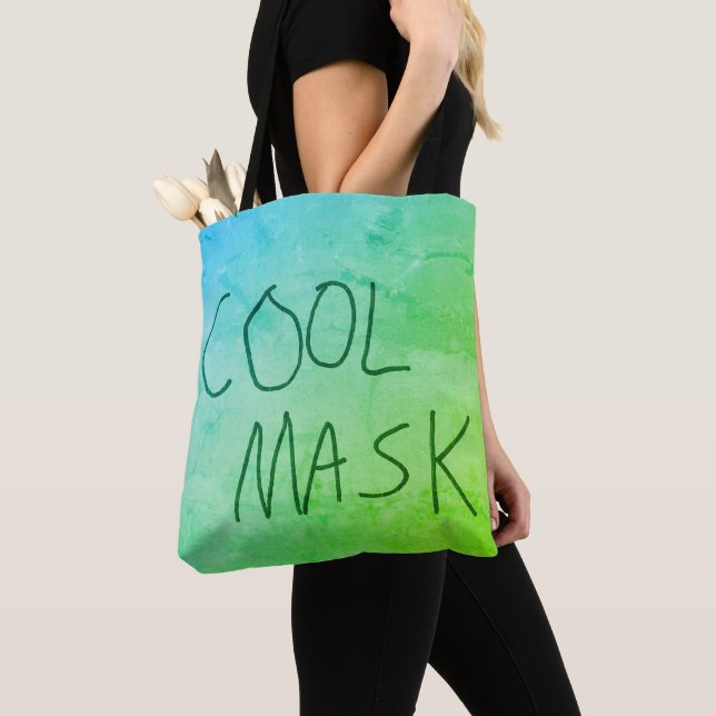 Tote Bag Masque cool Original écriture manuscrite bleu et v (De près)